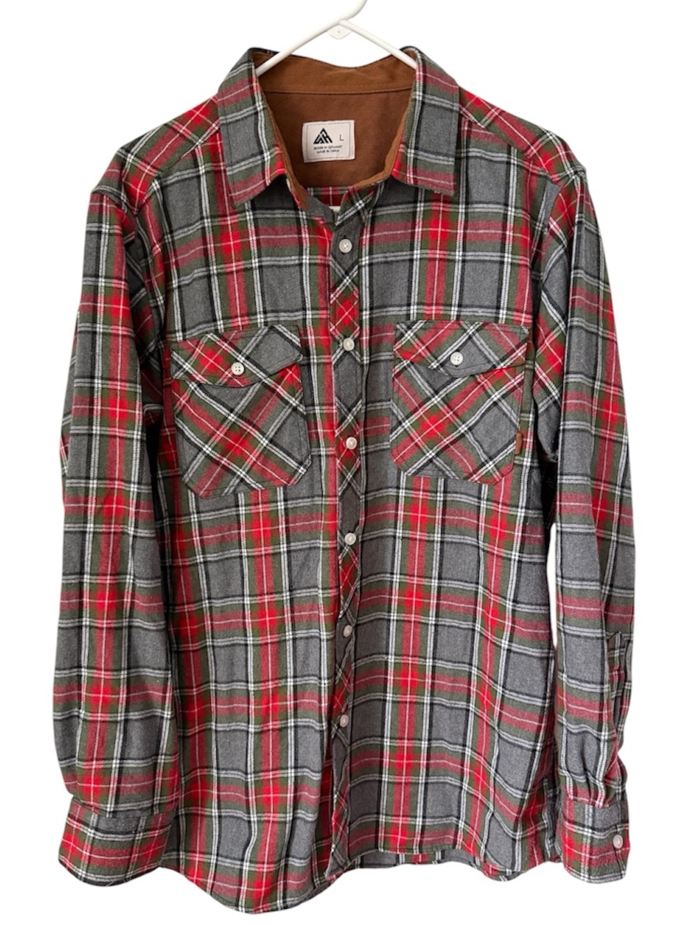 Zity Plaid Flannel Shirt Gray Red Large